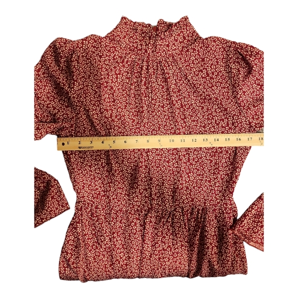 SHEIN Red with White Floral Shirred Neck Long Sleeve Dress Size S - Picture 9 of 10